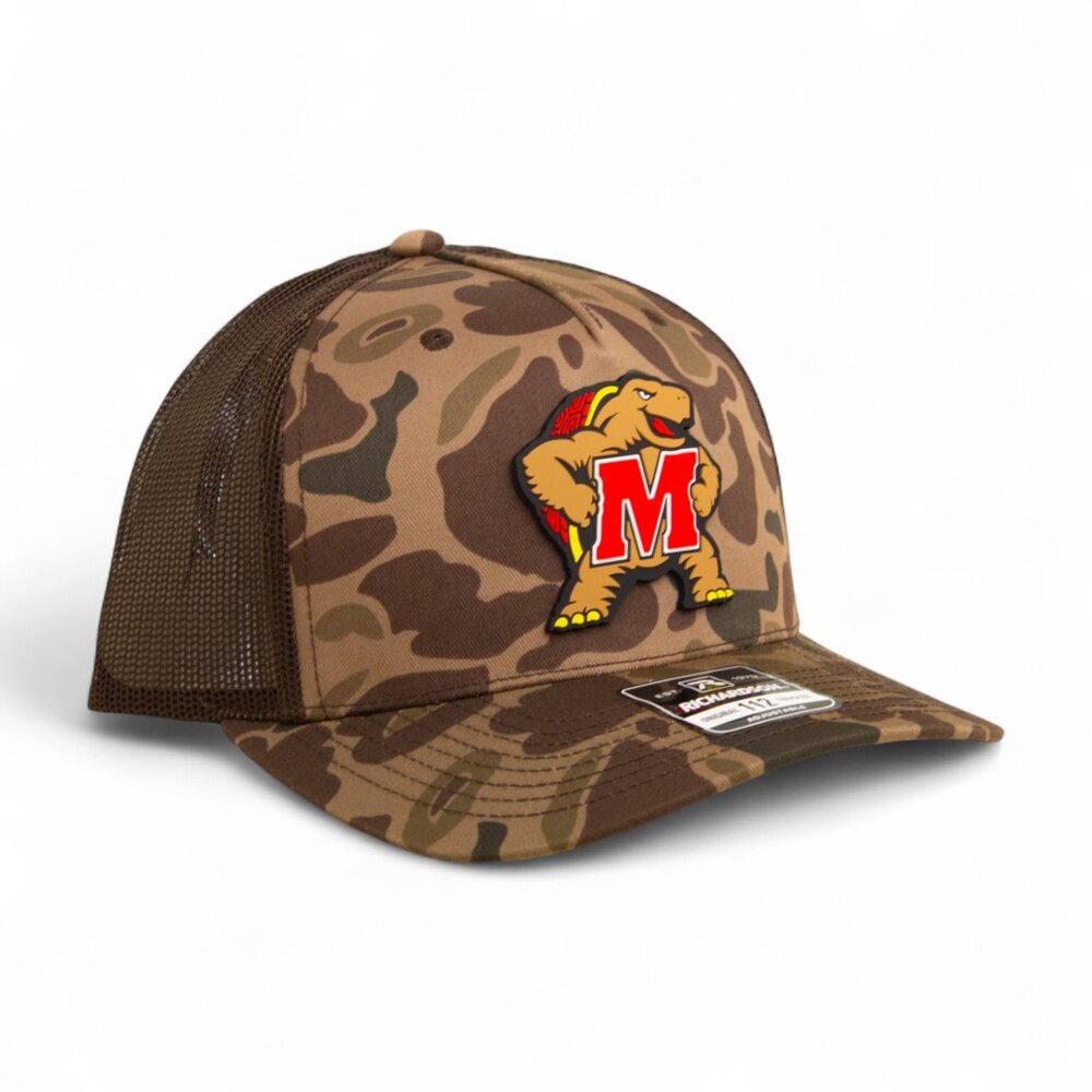 Maryland Terrapins 3D Snapback Trucker Hat- Bark Duck Camo/ Brown